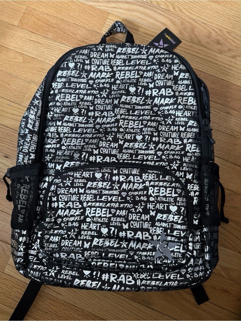 NWT Rebel Athletics Raven Black and Silver Sparkle Backpack